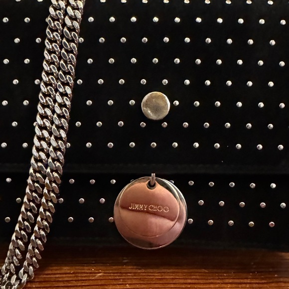 Jimmy Choo Black Suede Leather Silver Studded Finley Mini Crossbody Bag Chain - Picture 2 of 12